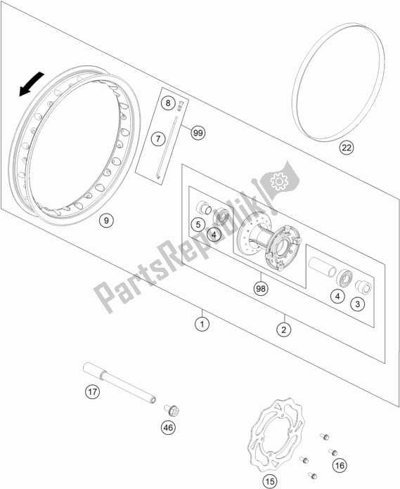 All parts for the Front Wheel of the KTM 50 SX Mini EU 2019