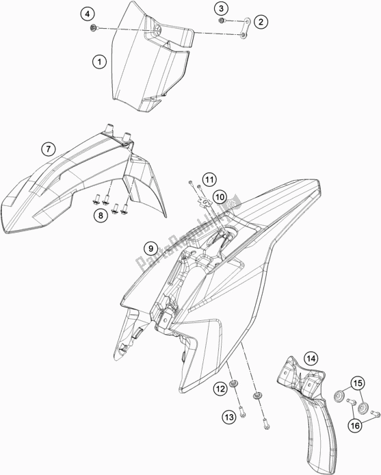 All parts for the Mask, Fenders of the KTM 50 SX Mini EU 2019