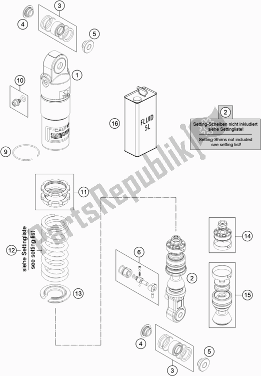 All parts for the Shock Absorber Disassembled of the KTM 50 SX Mini EU 2019