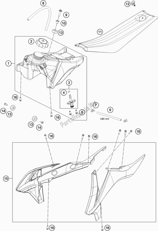 Tutte le parti per il Serbatoio, Sedile del KTM 50 SX Mini EU 2020