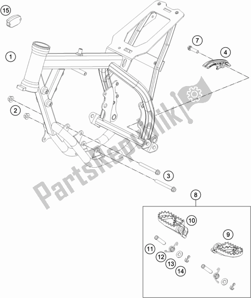 All parts for the Frame of the KTM 50 SX Mini EU 2021