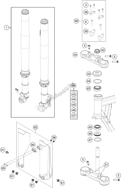All parts for the Front Fork, Triple Clamp of the KTM 50 SX Mini EU 2021
