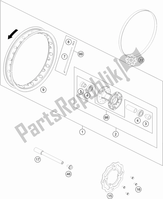 All parts for the Front Wheel of the KTM 50 SX Mini EU 2021