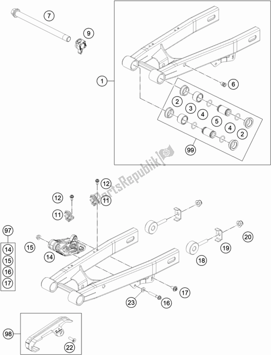 Toutes les pièces pour le Bras Oscillant du KTM 50 SX Mini EU 2021