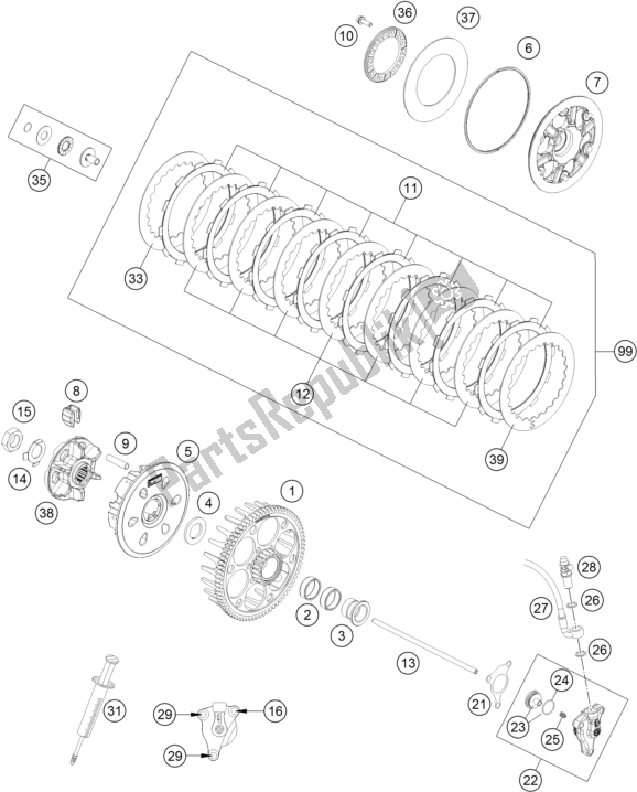 All parts for the Clutch of the KTM 500 Exc-f 2017