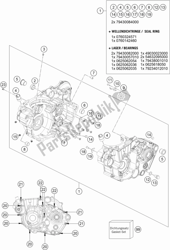 Tutte le parti per il Cassa Del Motore del KTM 500 Exc-f 2017