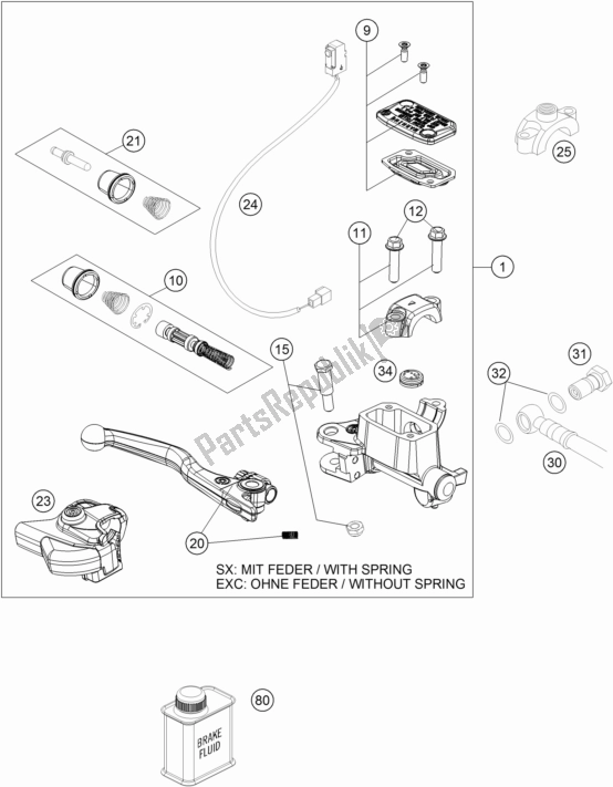 Alle onderdelen voor de Handremcilinder van de KTM 500 Exc-f 2017