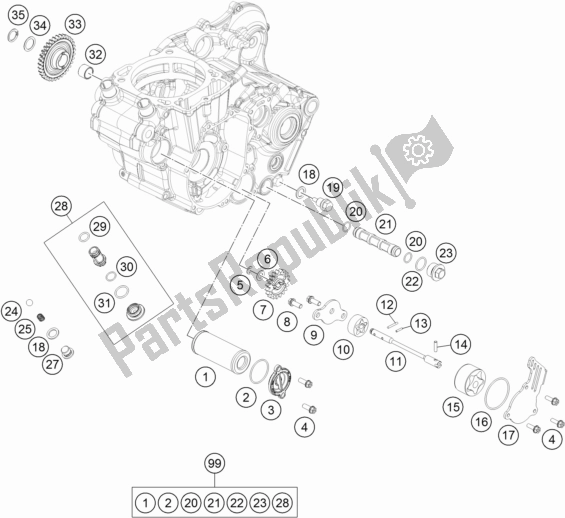 All parts for the Lubricating System of the KTM 500 Exc-f 2017