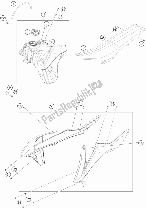 Tutte le parti per il Serbatoio, Sedile, Coperchio del KTM 500 Exc-f 2017