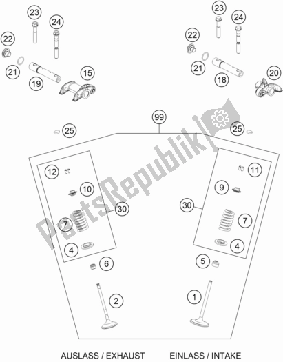 Alle onderdelen voor de Klepaandrijving van de KTM 500 Exc-f 2017