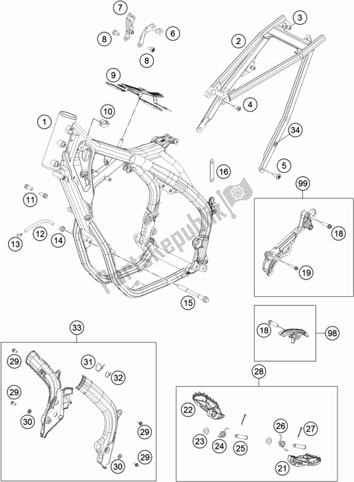 Tutte le parti per il Telaio del KTM 500 Exc-f 2018