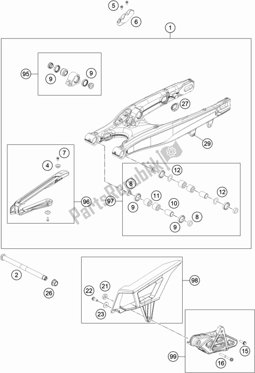 All parts for the Swing Arm of the KTM 500 Exc-f 2018