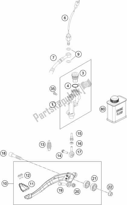 Tutte le parti per il Controllo Del Freno Posteriore del KTM 500 Exc-f 2019