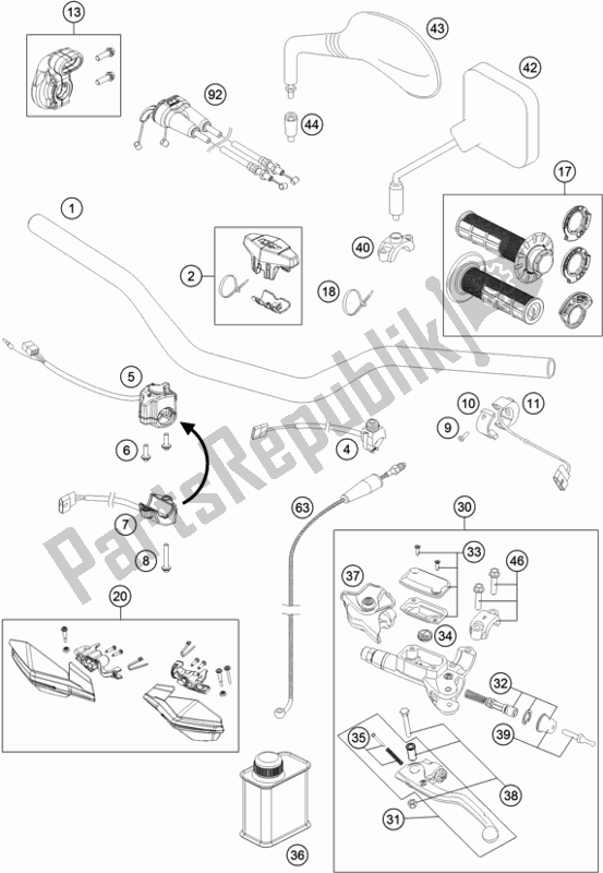 All parts for the Handlebar, Controls of the KTM 500 Exc-f EU 2017