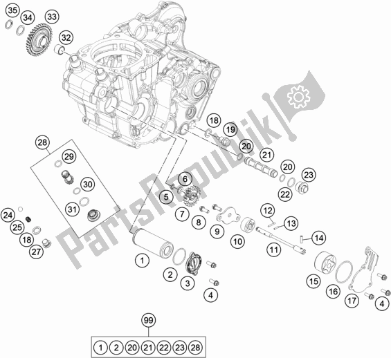 All parts for the Lubricating System of the KTM 500 Exc-f EU 2017