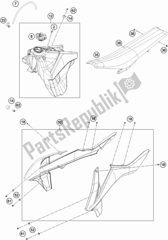 Tutte le parti per il Serbatoio, Sedile del KTM 500 Exc-f EU 2017