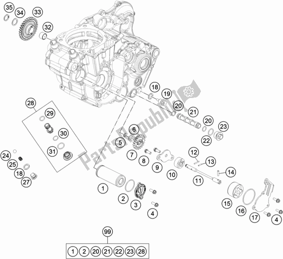 All parts for the Lubricating System of the KTM 500 Exc-f EU 2018