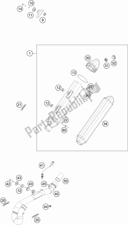 Toutes les pièces pour le Système D'échappement du KTM 500 Exc-f EU 2019