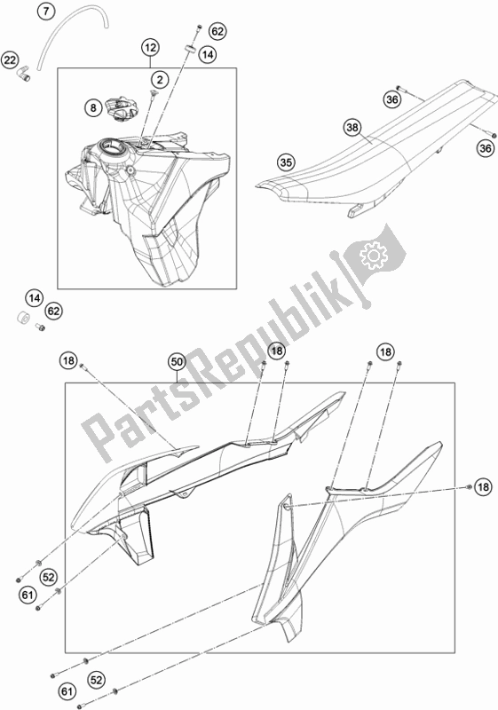 All parts for the Tank, Seat of the KTM 500 Exc-f EU 2019