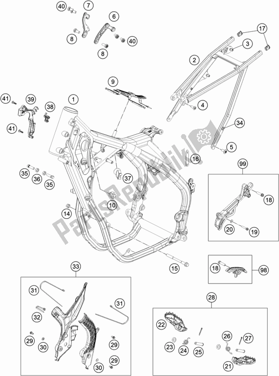 Alle onderdelen voor de Kader van de KTM 500 Exc-f EU 2020