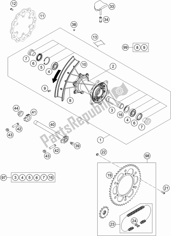 All parts for the Rear Wheel of the KTM 500 Exc-f EU 2020