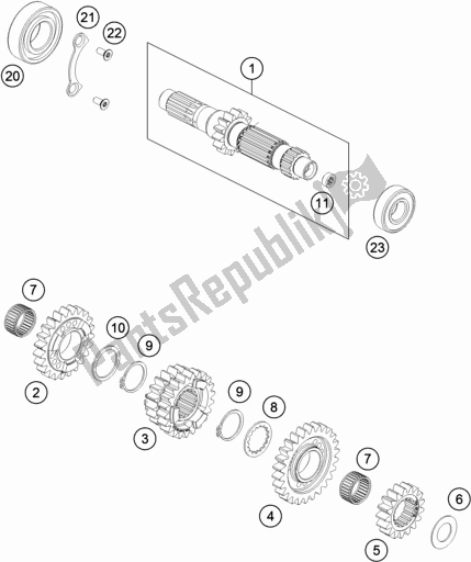 All parts for the Transmission I - Main Shaft of the KTM 500 Exc-f EU 2020