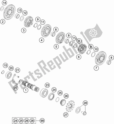 All parts for the Transmission Ii - Countershaft of the KTM 500 Exc-f EU 2020