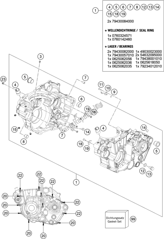 Todas as partes de Caixa Do Motor do KTM 500 Exc-f EU 2021