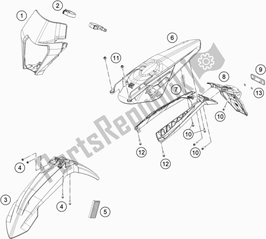 Todas as partes de Máscara, Pára-lamas do KTM 500 Exc-f EU 2021