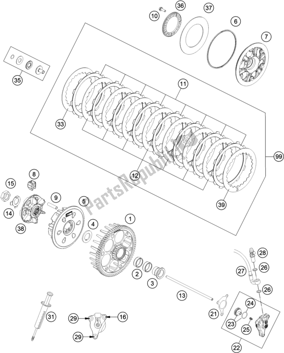 All parts for the Clutch of the KTM 500 Exc-f SIX Days EU 2017