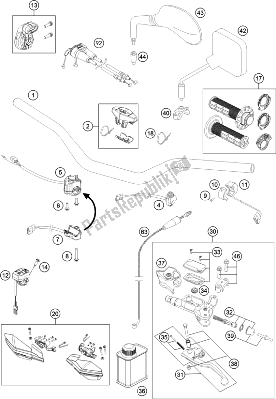 Toutes les pièces pour le Guidon, Commandes du KTM 500 Exc-f SIX Days EU 2017