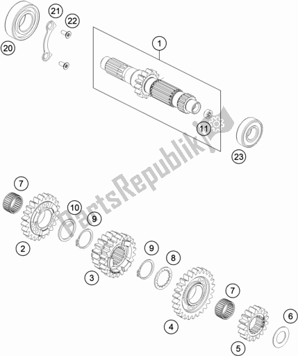 All parts for the Transmission I - Main Shaft of the KTM 500 Exc-f SIX Days EU 2017