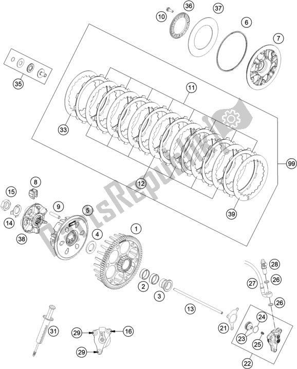 All parts for the Clutch of the KTM 500 Exc-f SIX Days EU 2018