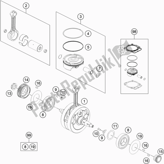 All parts for the Crankshaft, Piston of the KTM 500 Exc-f SIX Days EU 2018