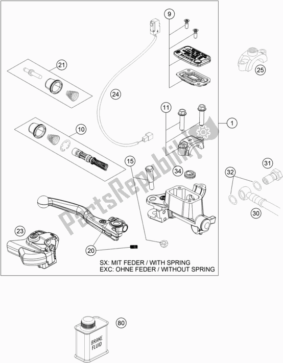 All parts for the Front Brake Control of the KTM 500 Exc-f SIX Days EU 2018