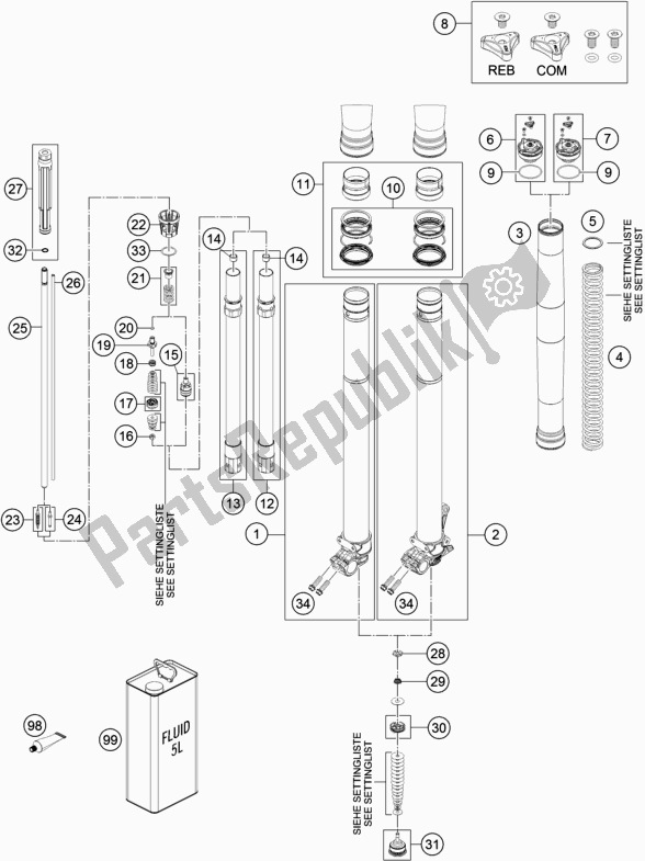 Tutte le parti per il Forcella Anteriore Smontata del KTM 500 Exc-f SIX Days EU 2018