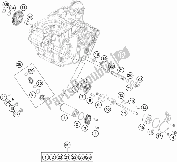 All parts for the Lubricating System of the KTM 500 Exc-f SIX Days EU 2018