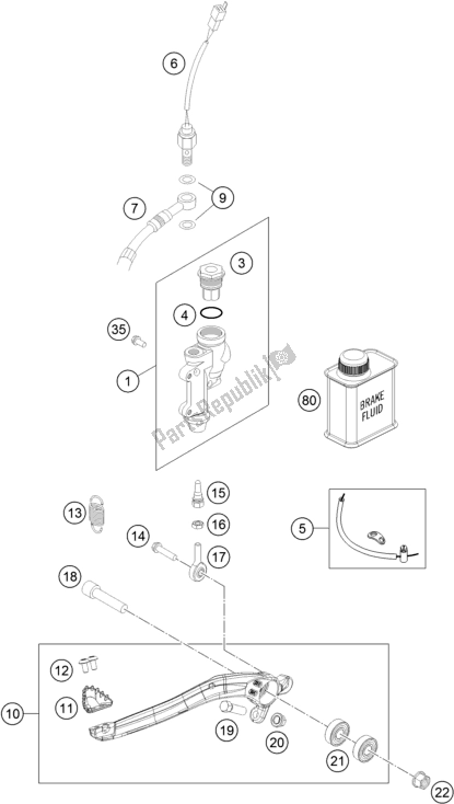 All parts for the Rear Brake Control of the KTM 500 Exc-f SIX Days EU 2018