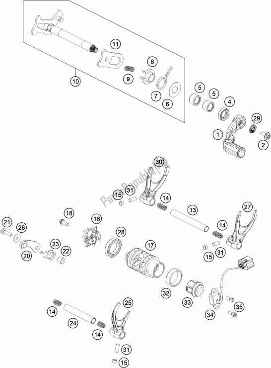 All parts for the Shifting Mechanism of the KTM 500 Exc-f SIX Days EU 2018