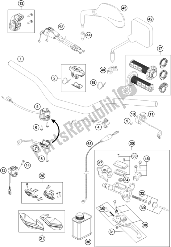 Toutes les pièces pour le Guidon, Commandes du KTM 500 Exc-f SIX Days EU 2019