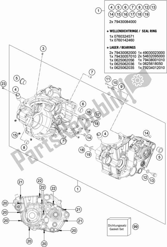 Todas as partes de Caixa Do Motor do KTM 500 Exc-f SIX Days EU 2020