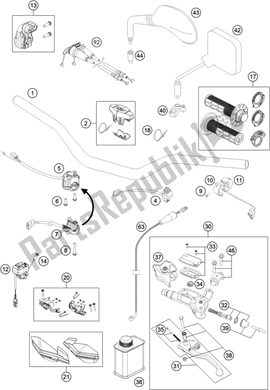 Tutte le parti per il Manubrio, Comandi del KTM 500 Exc-f SIX Days EU 2020