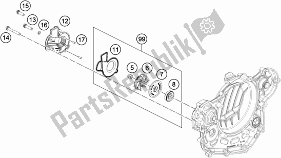 All parts for the Water Pump of the KTM 500 Exc-f SIX Days EU 2020