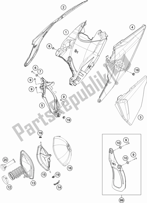 Todas as partes de Filtro De Ar do KTM 500 Exc-f SIX Days EU 2021