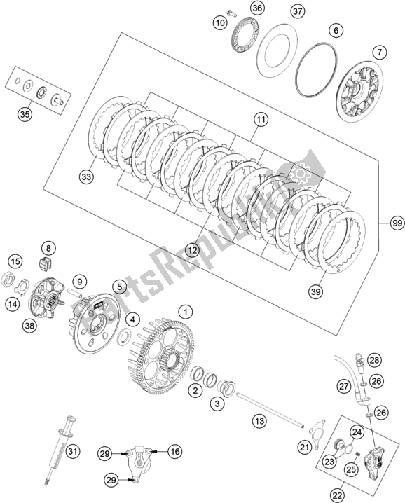 All parts for the Clutch of the KTM 500 Exc-f SIX Days EU 2021