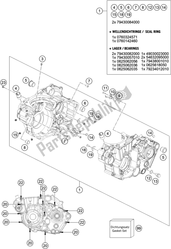 All parts for the Engine Case of the KTM 500 Exc-f SIX Days EU 2021