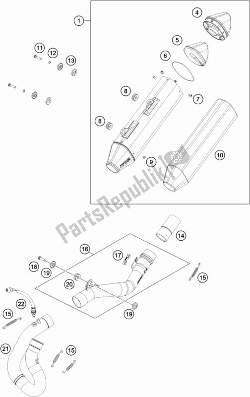 All parts for the Exhaust System of the KTM 500 Exc-f SIX Days EU 2021