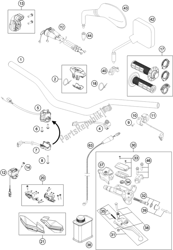 All parts for the Handlebar, Controls of the KTM 500 Exc-f SIX Days EU 2021