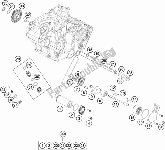 Todas as partes de Sistema De Lubrificação do KTM 500 Exc-f SIX Days EU 2021