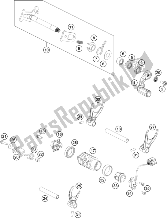 All parts for the Shifting Mechanism of the KTM 500 Exc-f SIX Days EU 2021